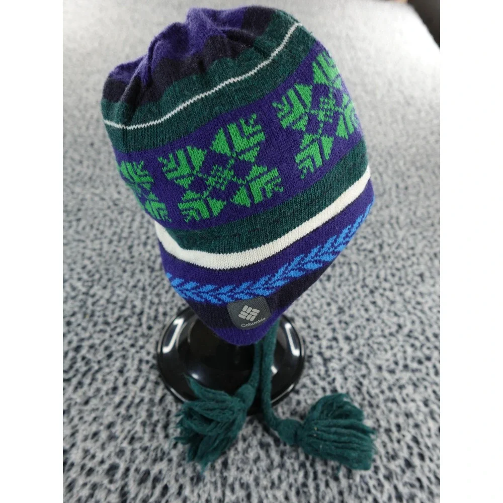 Columbia‎ Earflap Hat Beanie Knit Snowflakes Tassels Unisex One Size